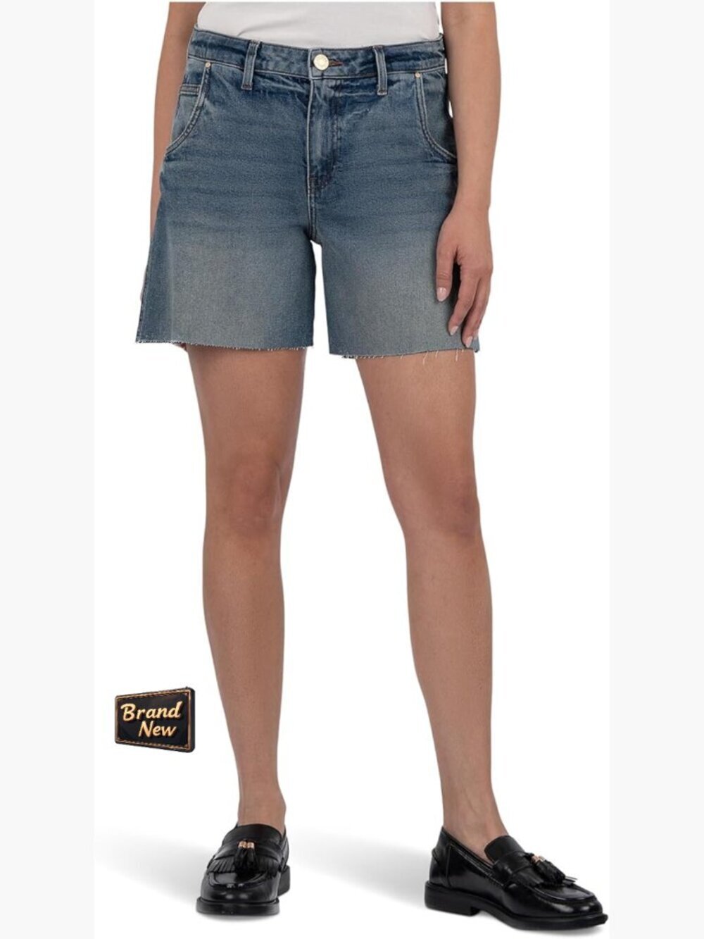 High Rise Bermuda Shorts Raw Hem Cotton Blend